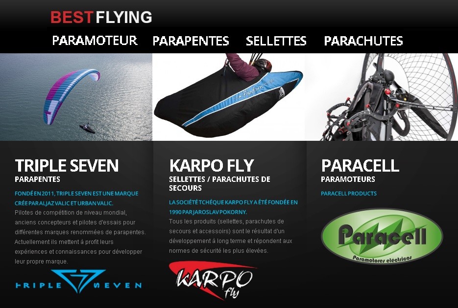 BEST FLYING, revendeur TRIPLE SEVEN, KARPOFLY et PARACEL